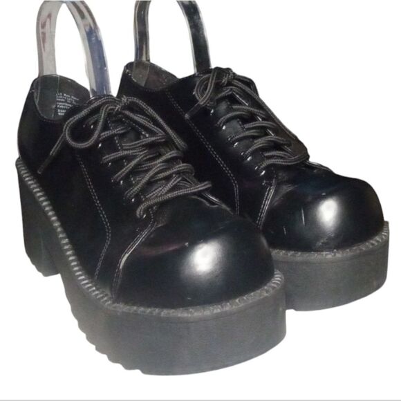 Vintage 90's Y2K Black Lower East Side Chunky Platform Lace Up Loafers NWT 10 - Picture 2 of 9